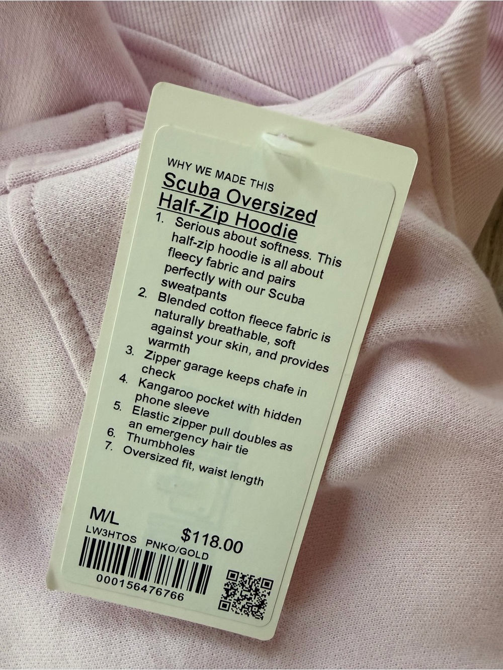 lululemon athletica Light Pink Half-Zip Hoodie with Gold Zipper - Picture 9 of 9